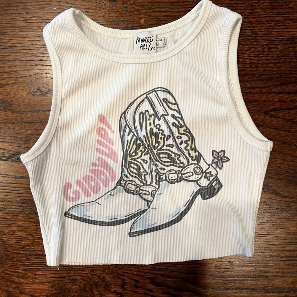 Princess Polly White Graphic Crop Top